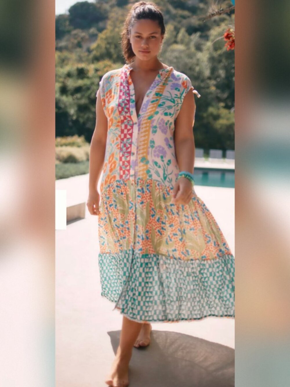 Ellen Merchant X Anthropologie Summery Shoulder-Tie Buttondown Dress XS